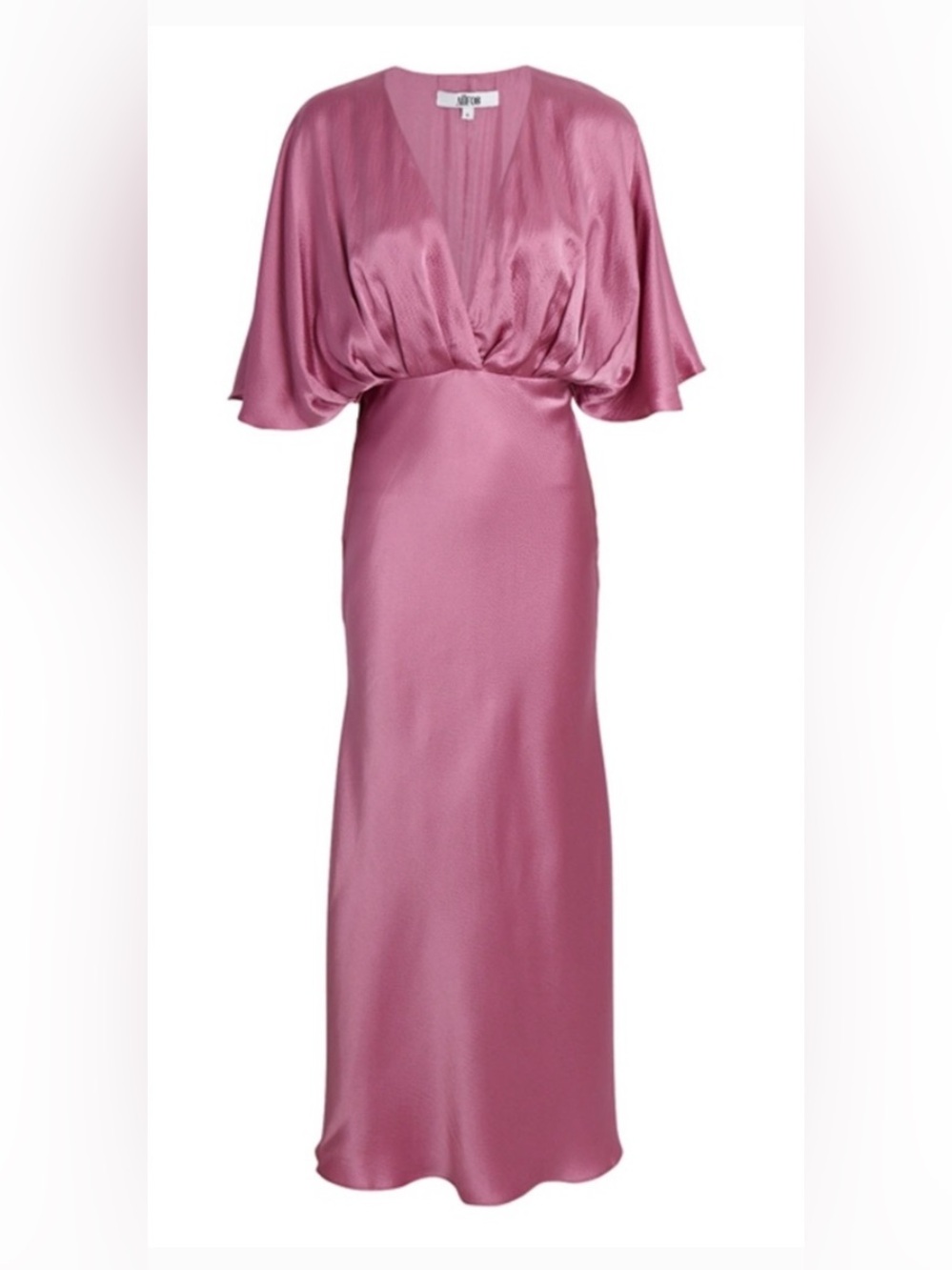 Aiifos Satin Pink Maxi Dress with Draped Cape Sleeves